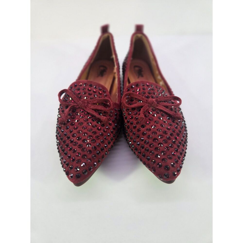Chic by Lady Couture Sherry Flats Women’s 9 Burgundy Rhinestone Bow Pointed Toe - Picture 3 of 6